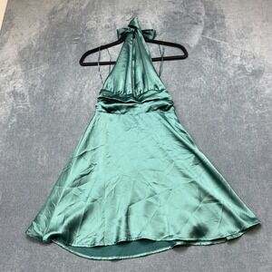 Garage Satin Mini Dress Womens XS Light Green Formal Tie Bow Detail Halter Neck